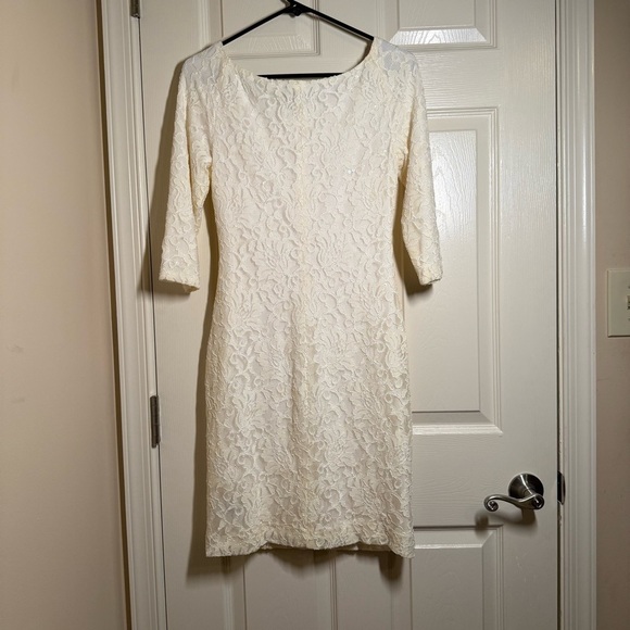 Lauren Ralph Lauren Cream Lace Long Sleeve Dress Size 4 - Picture 6 of 8